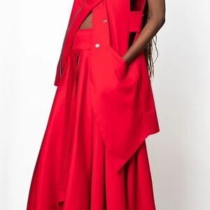 Fire engine RED Asymmetrical High Low zipper Vest/Skirt